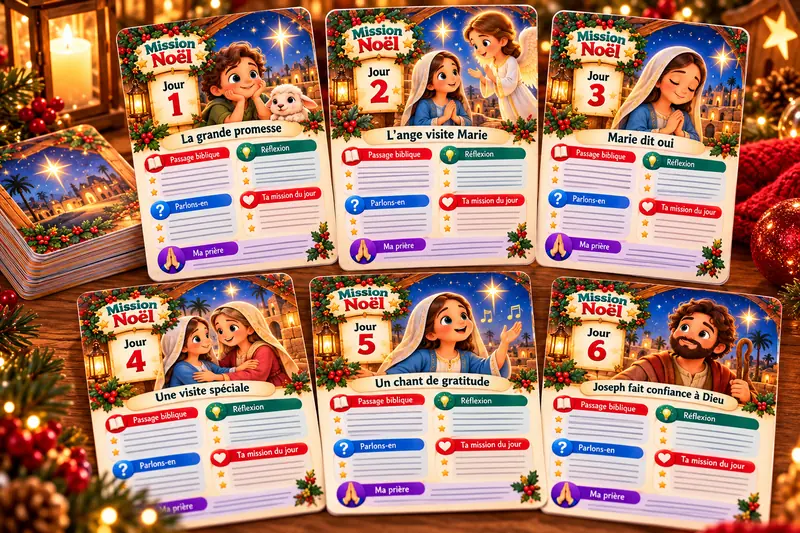 Cartes de prière Mission Noël des jours 1 à 6