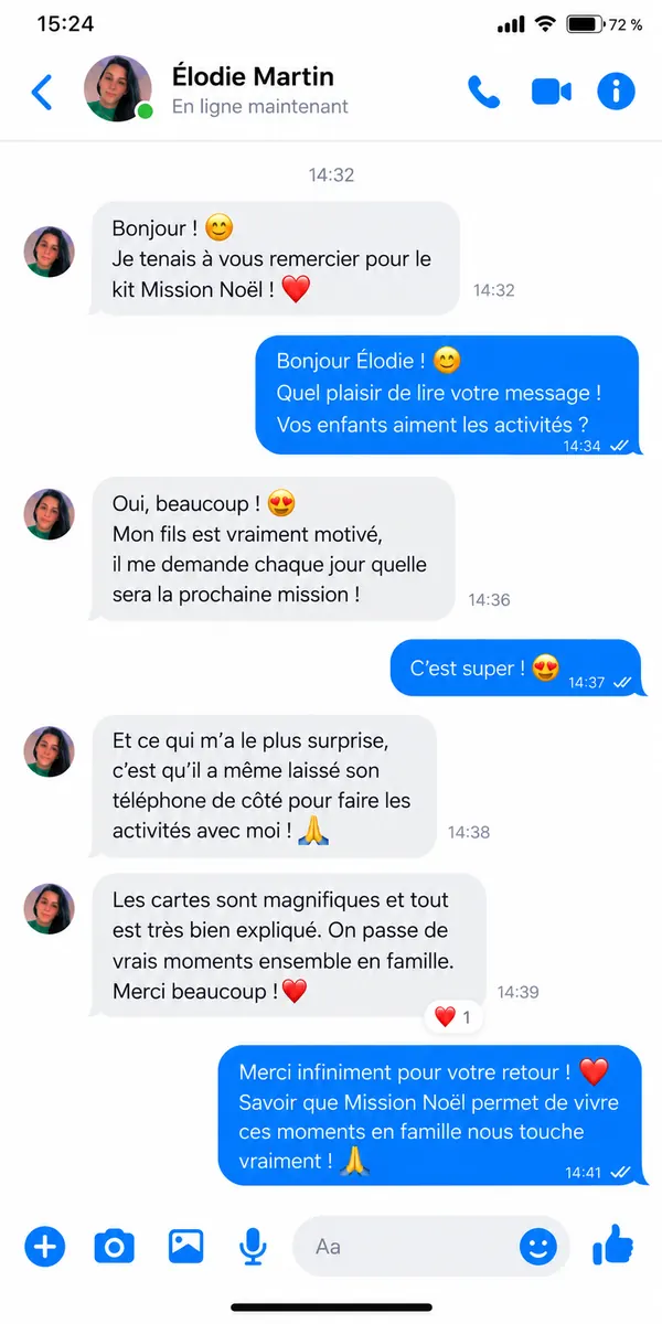 Message d'Élodie, cliente de la Mission Noël