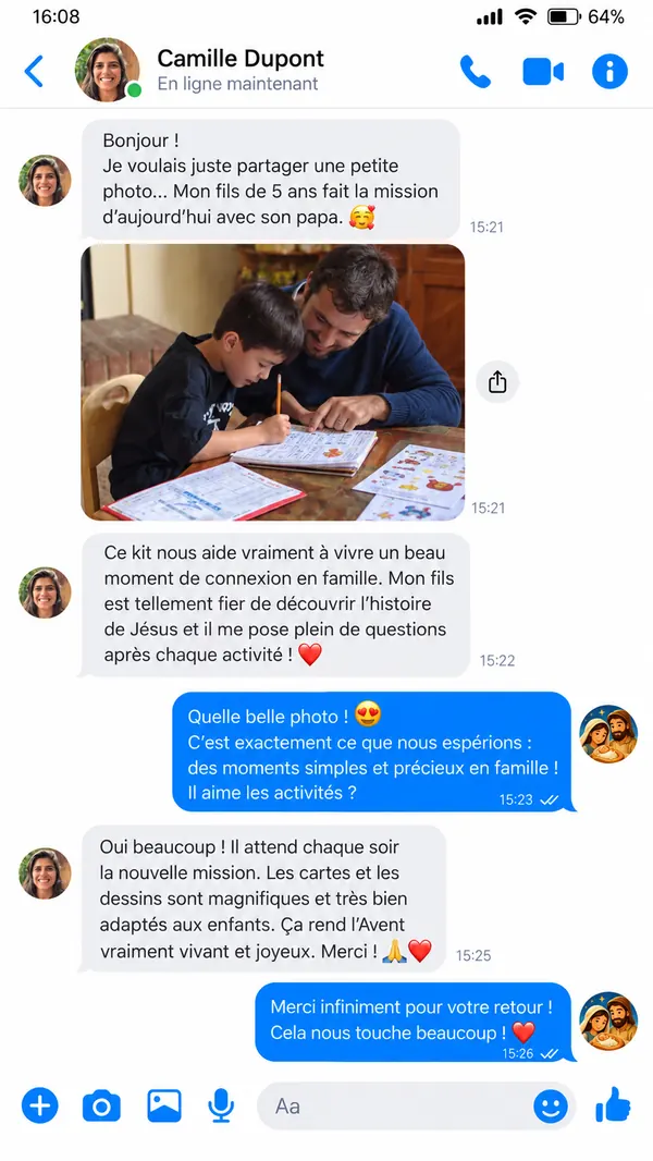Message de Camille avec la photo de son fils