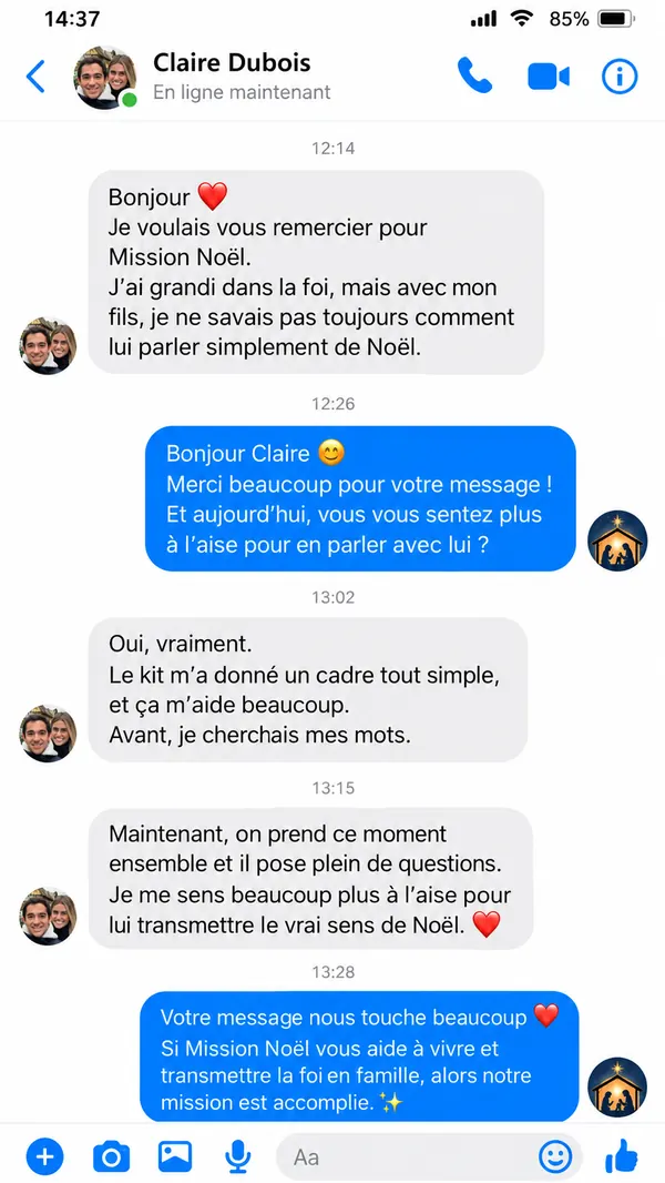 Message de Claire, cliente de la Mission Noël